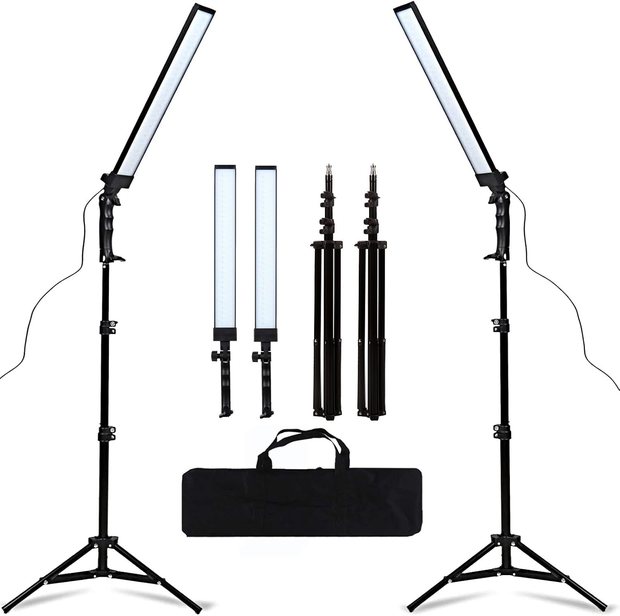 LED stick light kit with two wands on stands and a case